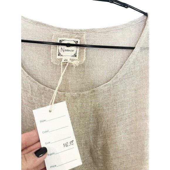 Namsar Lagenlook Natural LinenTunic Top Oversized Sz OS Sheer Neutral Minimalist - Picture 6 of 10